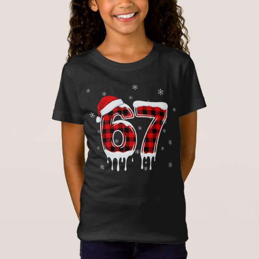 Six Seven 6 7 Meme Checkered Design with Santa Hat Tシャツ (正面)