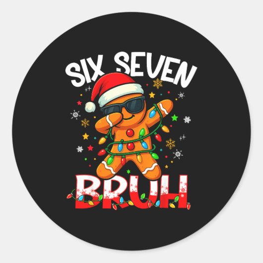 Six Seven 6 7 Meme Dabbing Gingerbread Man Christm ラウンドシール (正面)
