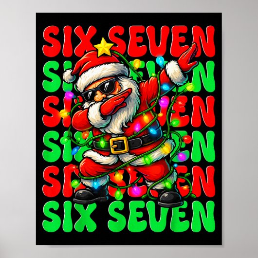 Six Seven 6 7 Meme Dabbing Santa Christmas 67 Paja ポスター (正面)