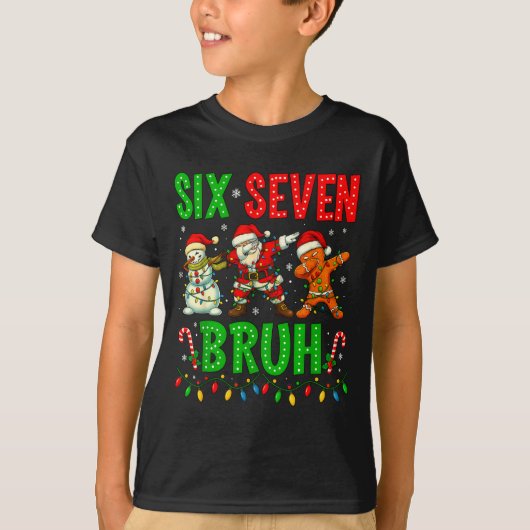 Six Seven 6 7 Meme Dabbing Santa Gingerbread Chris Tシャツ (正面)