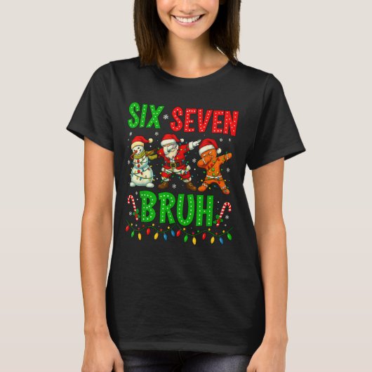 Six Seven 6 7 Meme Dabbing Santa Gingerbread Chris Tシャツ (正面)