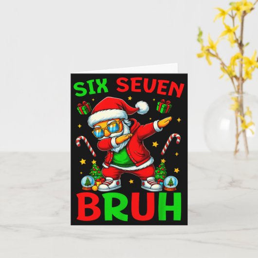 Six Seven 6 7 Meme Dabbing Santa Merry Christmas B カード (黄色い花)