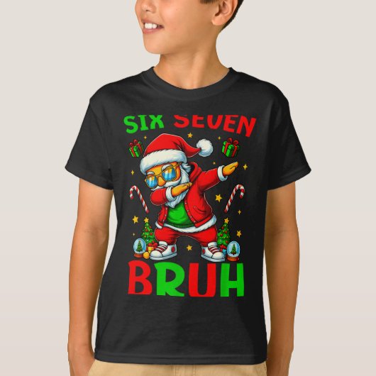 Six Seven 6 7 Meme Dabbing Santa Merry Christmas B Tシャツ (正面)