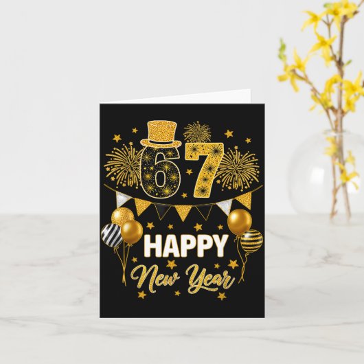 Six Seven 6 7 Meme Funny Happy New Year 67 2026  カード (黄色い花)