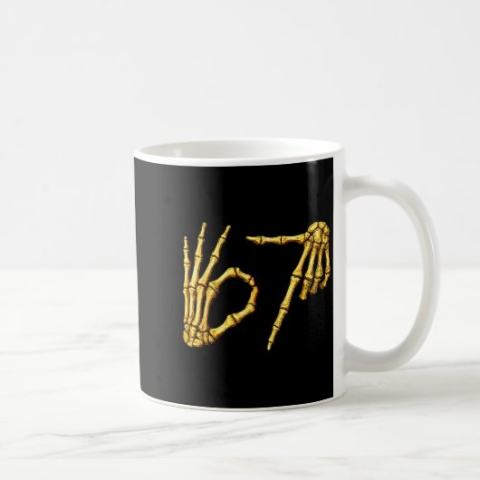 Six Seven 6 7 Meme Funny Skeleton Hands Sign Let's コーヒーマグカップ (右)