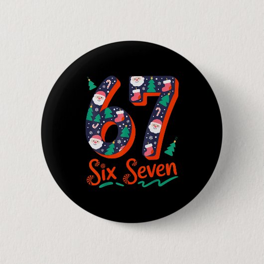 Six Seven 6 7 Meme Humor Santa Elf 67 Christmas Pa 缶バッジ (正面)