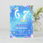 Six Seven 6 7 Neon Glow Groovy Space Boy Birthday 招待状 (スタンド正面)