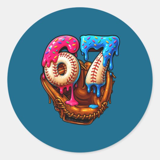 Six Seven Baseball Candy Drip 6-7 Meme  ラウンドシール (正面)