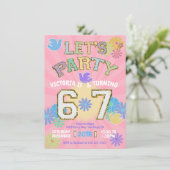 Six Seven Birthday Party Retro Preppy Hippie 招待状 (スタンド正面)