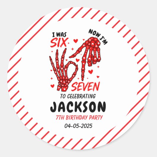 Six Seven Birthday Skeleton Hands Party ラウンドシール (正面)