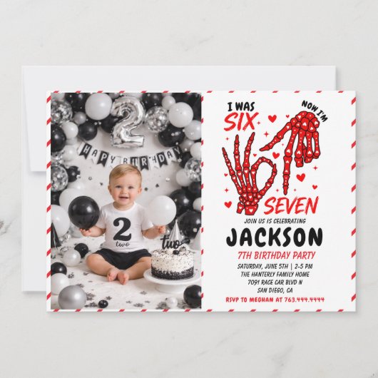 Six Seven Birthday Skeleton Hands Party Invitation 招待状 (正面)