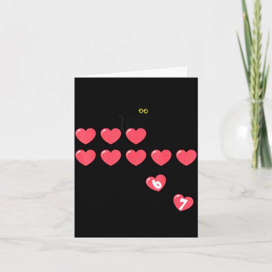 Six Seven Black Cat Knocking Off Hearts Funny 67 V カード (正面)