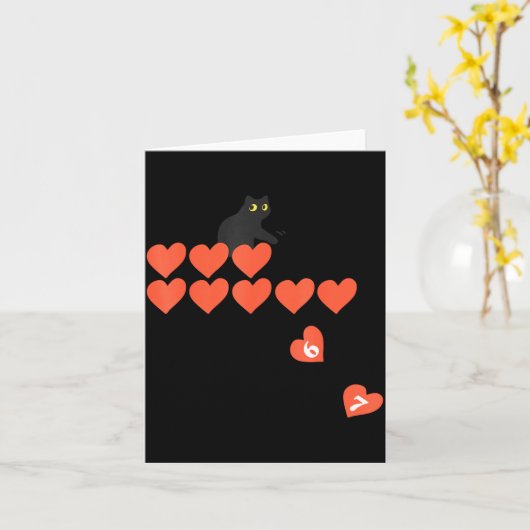 Six Seven Black Cat Knocking Off Hearts Funny 67 V カード (黄色い花)