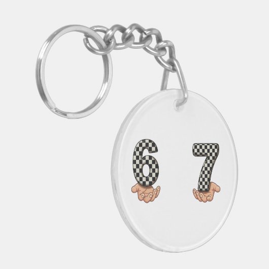Six Seven Black White Checkered Brain Rot キーホルダー (正面左)