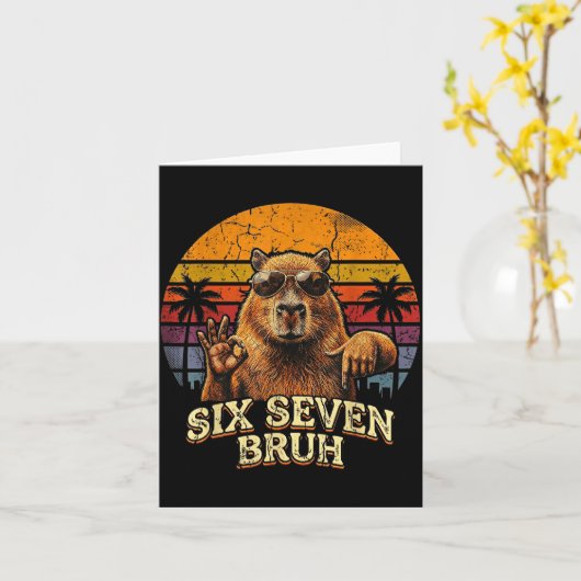 Six Seven Bruh 67 Capybara 6 7 Funny Meme Animal 6 カード (黄色い花)