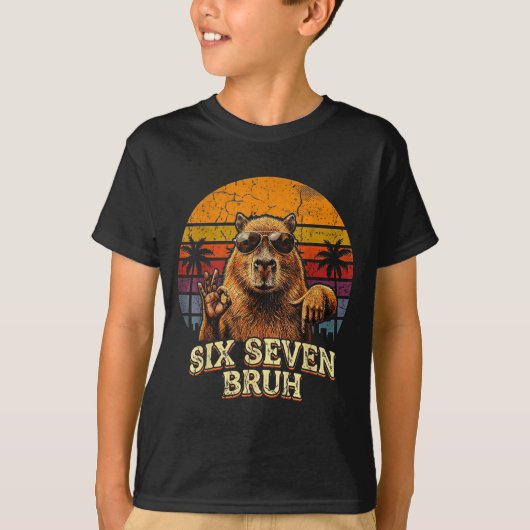 Six Seven Bruh 67 Capybara 6 7 Funny Meme Animal 6 Tシャツ (正面)