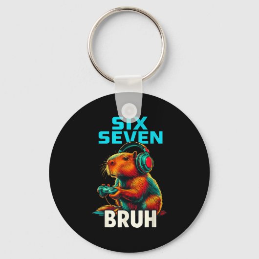 Six Seven Bruh 67 Meme Funny Capybara  キーホルダー (正面)