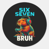 Six Seven Bruh 67 Meme Funny Capybara  ラウンドシール (正面)