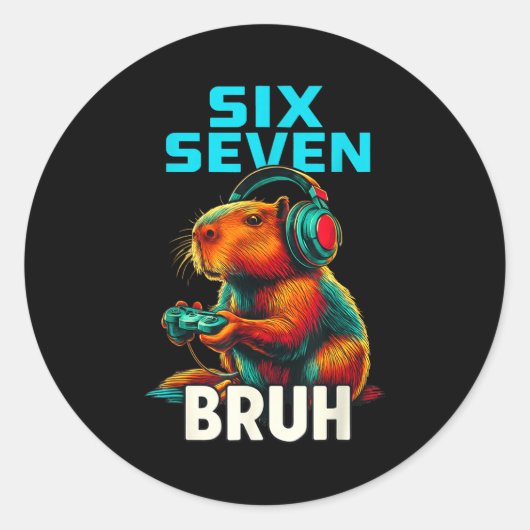 Six Seven Bruh 67 Meme Funny Capybara ラウンドシール (正面)