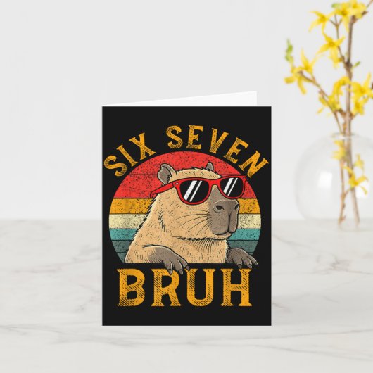 Six Seven Bruh 67 Meme Funny Capybara Viral Six Se カード (黄色い花)