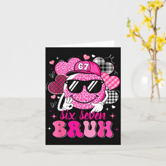 Six Seven Bruh 67 Meme Smile Face Valentines Boys  カード (黄色い花)