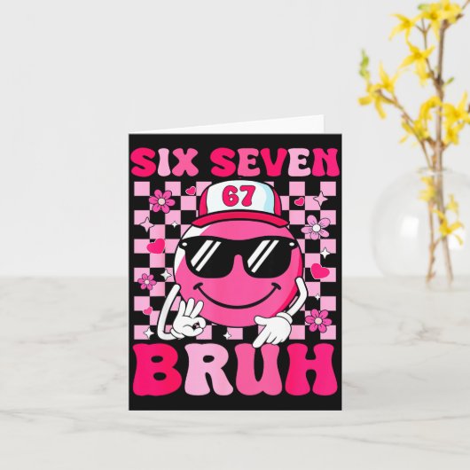 Six Seven Bruh 67 Meme Smile Face Valentines Boys  カード (黄色い花)