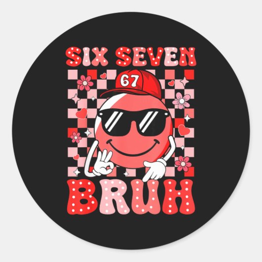 Six Seven Bruh 67 Meme Smile Face Valentines Boys  ラウンドシール (正面)