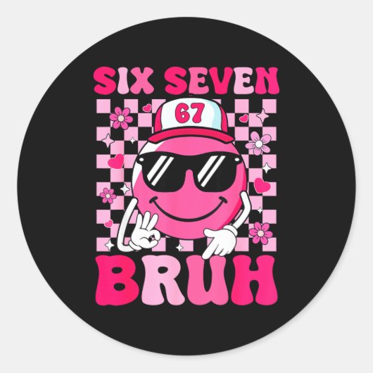Six Seven Bruh 67 Meme Smile Face Valentines Boys  ラウンドシール (正面)