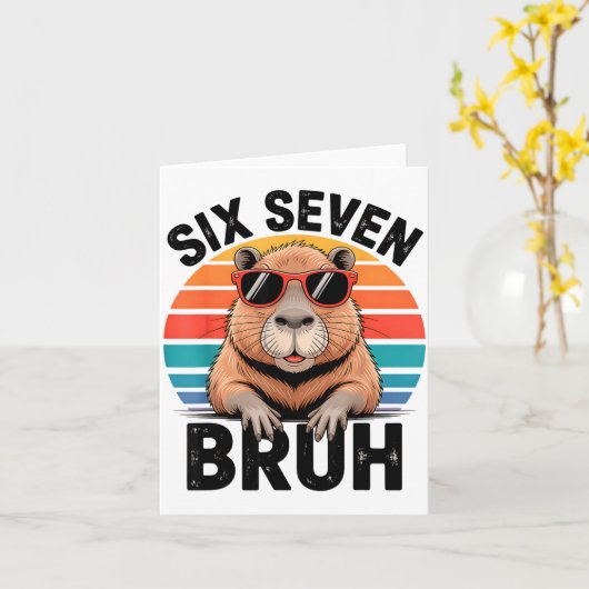 Six Seven Bruh 6 7 Meme Funny Capybara 6 7  カード (黄色い花)