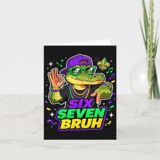 Six Seven Bruh Alligator Mardi Gras 67 Meme Quote  カード (正面)