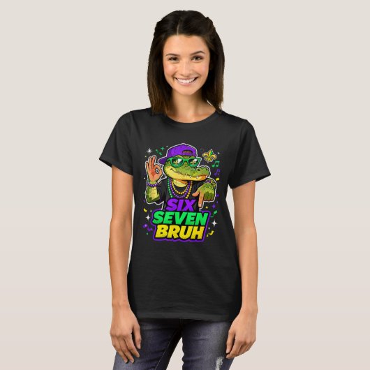 Six Seven Bruh Alligator Mardi Gras 67 Meme Quote  Tシャツ (正面フル)