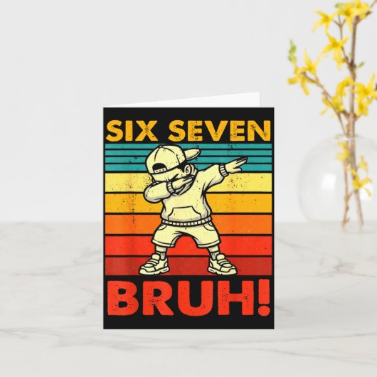 Six Seven Bruh Dabbing Boy Funny 67 Meme Gen Alpha カード (黄色い花)