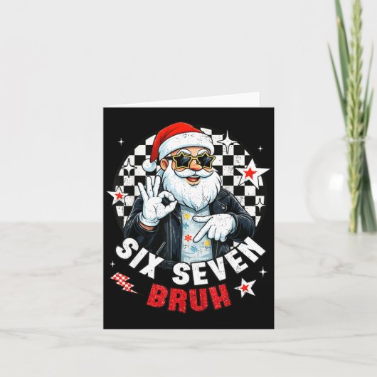 Six Seven Bruh Funny Checkered Cool Santa Claus Ro カード (正面)