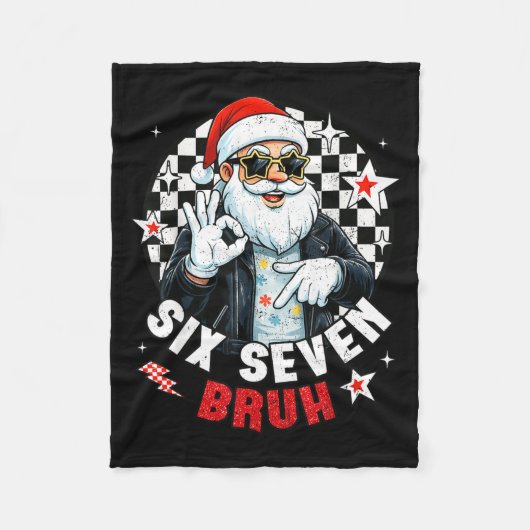 Six Seven Bruh Funny Checkered Cool Santa Claus Ro フリースブランケット (正面)
