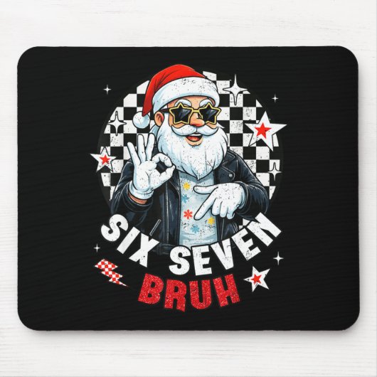 Six Seven Bruh Funny Checkered Cool Santa Claus Ro マウスパッド (正面)