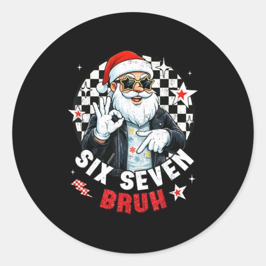 Six Seven Bruh Funny Checkered Cool Santa Claus Ro ラウンドシール (正面)