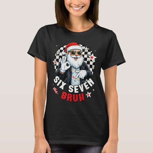 Six Seven Bruh Funny Checkered Cool Santa Claus Ro Tシャツ (正面)