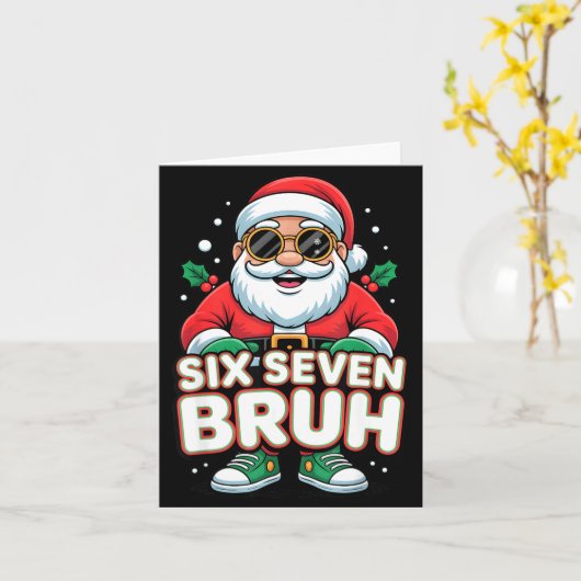 Six Seven Bruh Funny Santa Christmas 67 Gen Alpha  カード (黄色い花)