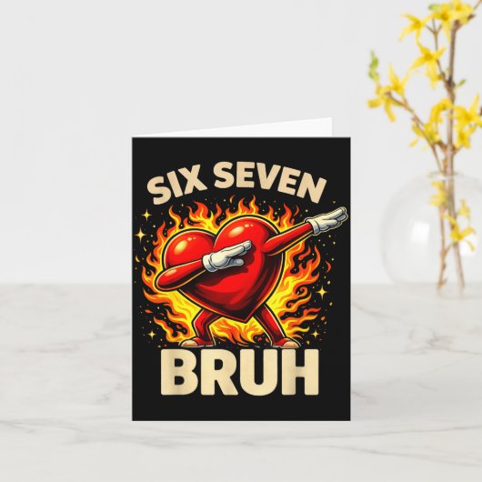 Six Seven Bruh Heart Dabbing Retro Love Meme Valen カード (黄色い花)