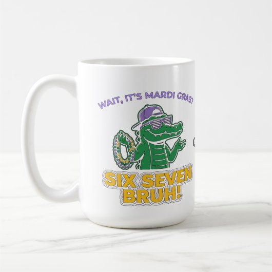Six Seven Bruh Mardi Gras Cool Gator Festival コーヒーマグカップ (左)