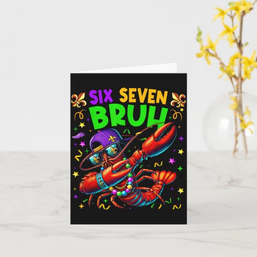 Six Seven Bruh Mardi Gras Dabbing Crawfish Men Wom カード (黄色い花)