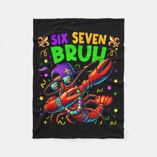 Six Seven Bruh Mardi Gras Dabbing Crawfish Men Wom フリースブランケット (正面)