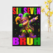 Six Seven Bruh Mardi Gras Jester Dab 6 7 Meme Fat  カード (黄色い花)