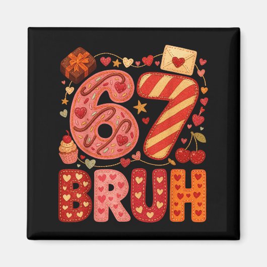 Six Seven Bruh Valentine Heart 67 Cute Kids Meme B マグネット (正面)