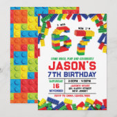 Six Seven Building Blocks Birthday Invitation 招待状 (正面/裏面)