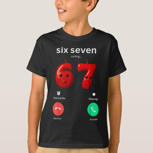 Six Seven Calling Meme Minimalist Trendy Phone Scr Tシャツ (正面)