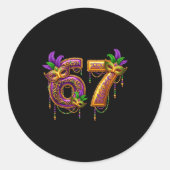 Six Seven Carnaval Festival 67 Meme Funny Mardi Gr ラウンドシール (正面)