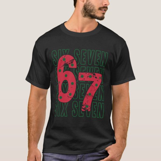 Six Seven Christmas Distressed Number Typography Tシャツ (正面)