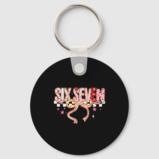 Six Seven Coquette Bow Women Girl Funny Valentines キーホルダー (正面)