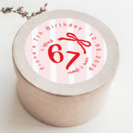 Six Seven Coquette Girl 7th Birthday Bow Thank you ラウンドシール
